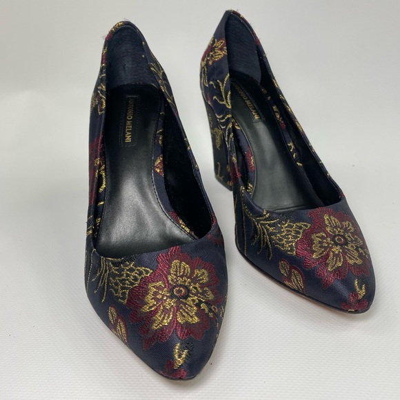 ANTONIO MELANI VALO JACQUARD NAVY BLOCK HEELS - Picture 3 of 7